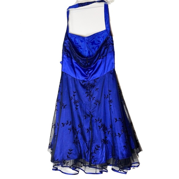 Vintage Y2K Velvet Chiffon Blue & Black Halter Top knee length Formal dress 7/8 - Picture 5 of 9